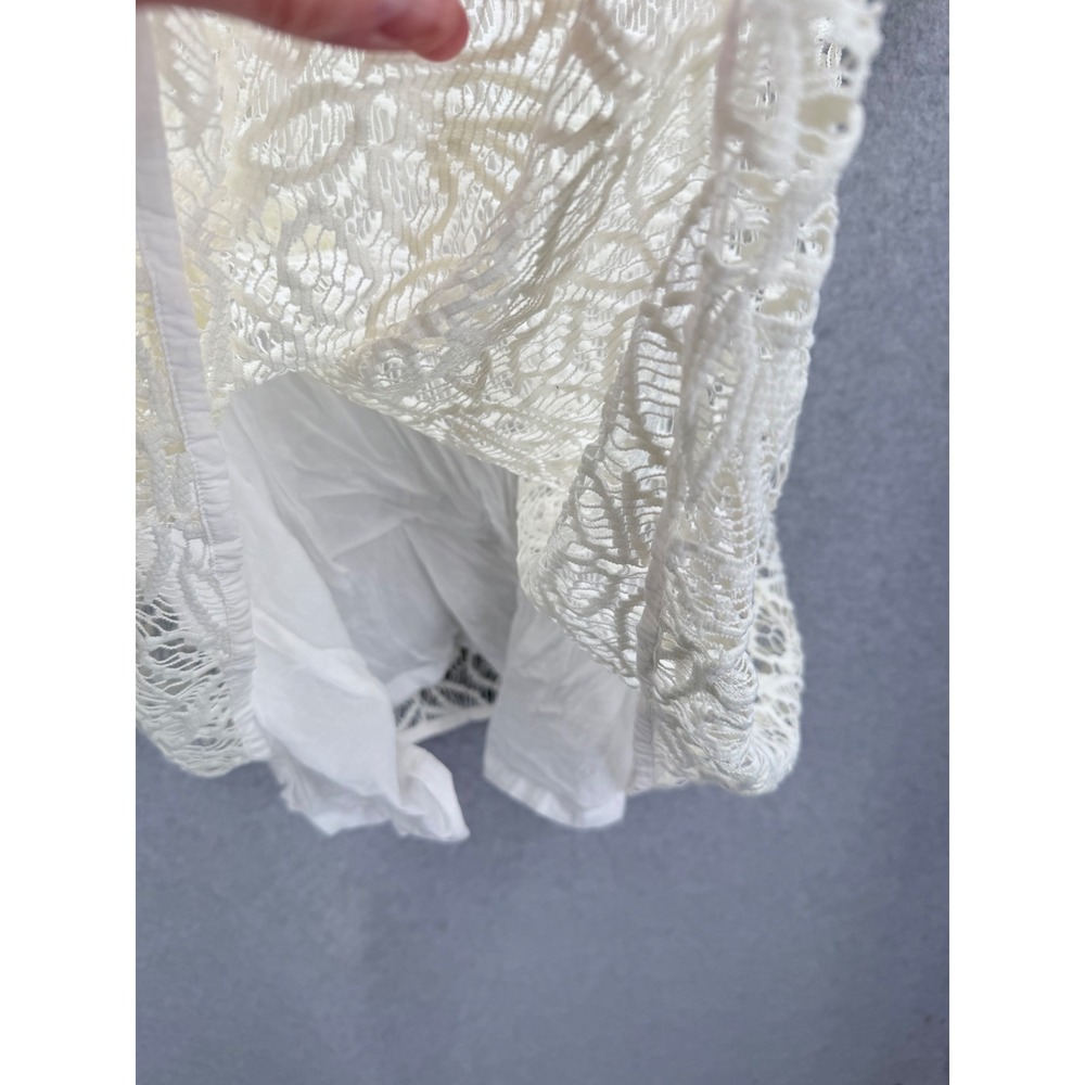 BCBGeneration Dress Womens Small Ivory Leaf Lace Babydoll Mini Pintuck Flutter - Picture 4 of 11